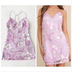 NWOT Lulus Get Up and Glow Lavender Sequin Embroidered Mini Dress Medium